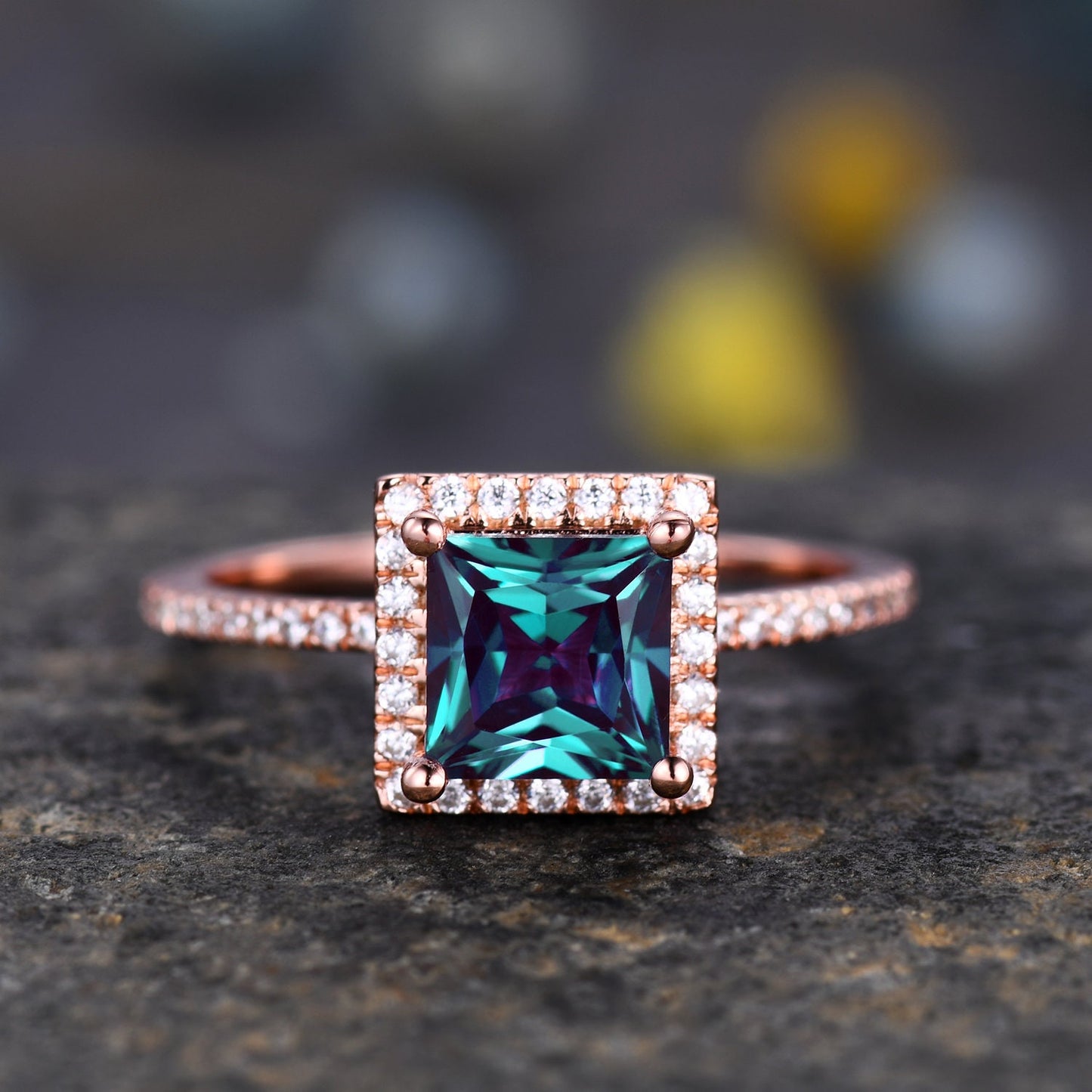 3PCS Vintage Princess Cut Alexandrite Engagement Ring,Alexandrite ring,Moissanite Ring Set,Bridal Wedding Ring Set,Women Rose Gold Ring Gift