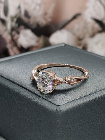 Twig Moissanite Engagement Ring,Oval Vintage Leaf Diamond Ring,Branch Ring Rose Gold,Twisted Ring,Promise Bridal Ring,Women Dainty Ring Gift