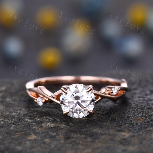 1.2ct Vintage Moissanite Engagement Ring,Twisted Ring,Leaf and Vines Moissanite Bridal Set,Branch Ring,Danity Twig Diamond Ring,Rose gold