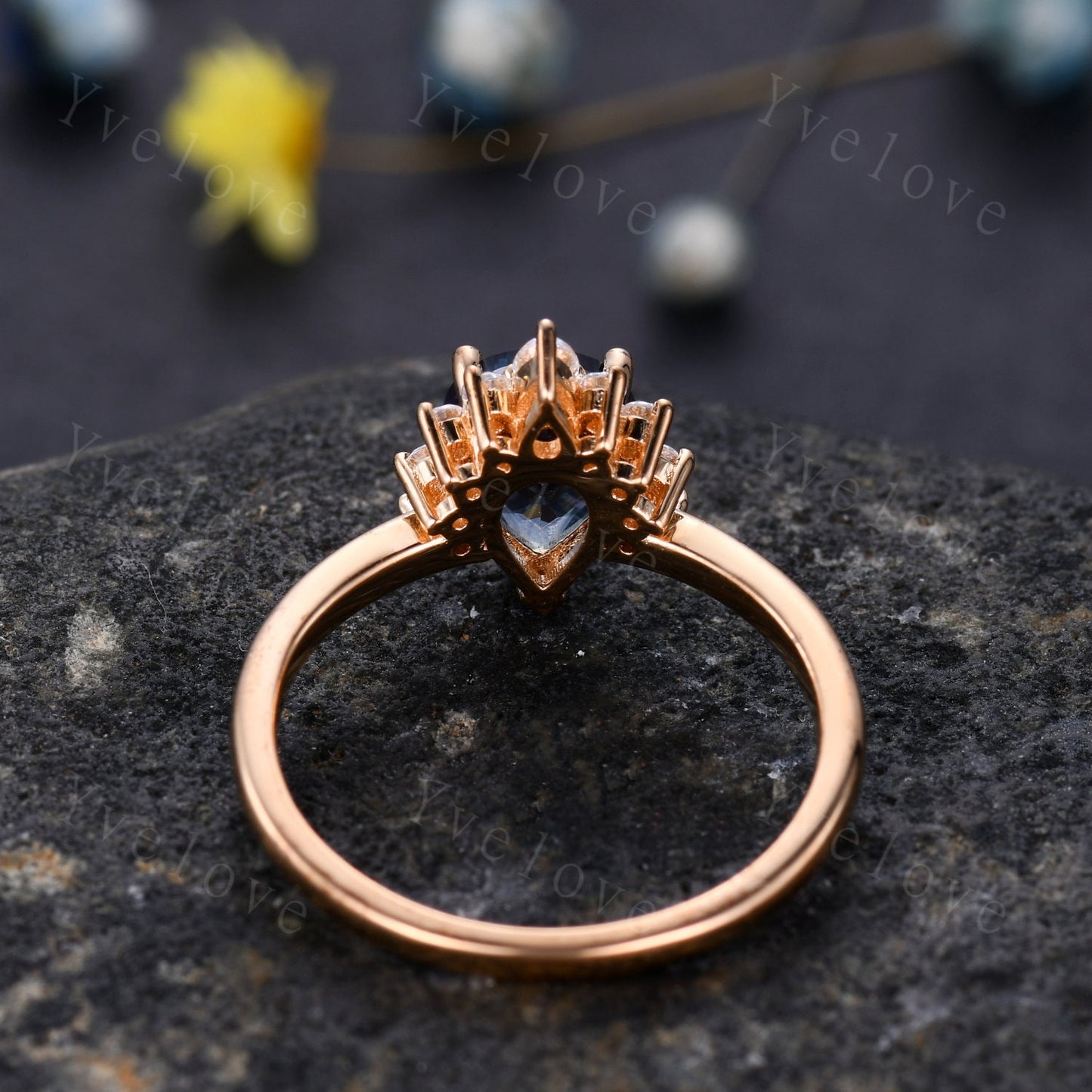 Vintage Pear Shaped Alexandrite Engagement Ring,Rose Gold Ring Art Deco Moissanite Ring Diamond Wedding Ring Unique Anniversary Ring Gift