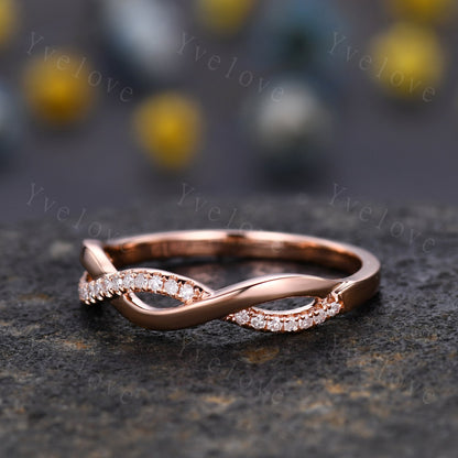 Diamond wedding band 14k rose gold twist diamond infinity matching wedding ring natural SI stone womrn stacking bridal ring custom jewelry