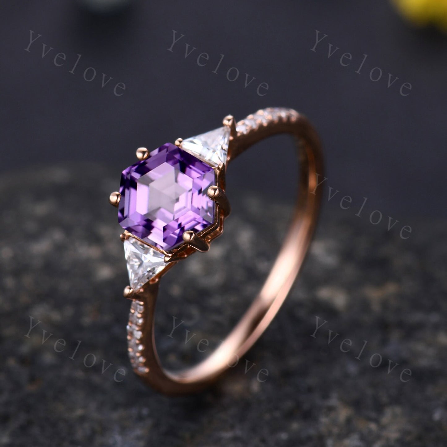 Retro Hexagon Cut Purple Amethyst Engagement Ring,Vingate Bridal Ring,925 Silver,Gothic Ring,Anniversary Wedding Ring Birthday Gift for Her