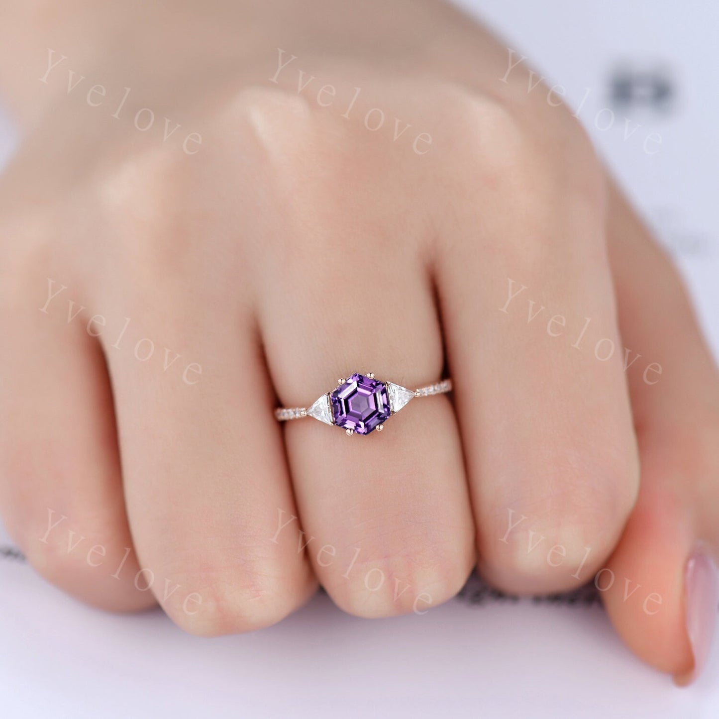 Retro Hexagon Cut Purple Amethyst Engagement Ring,Vingate Bridal Ring,925 Silver,Gothic Ring,Anniversary Wedding Ring Birthday Gift for Her