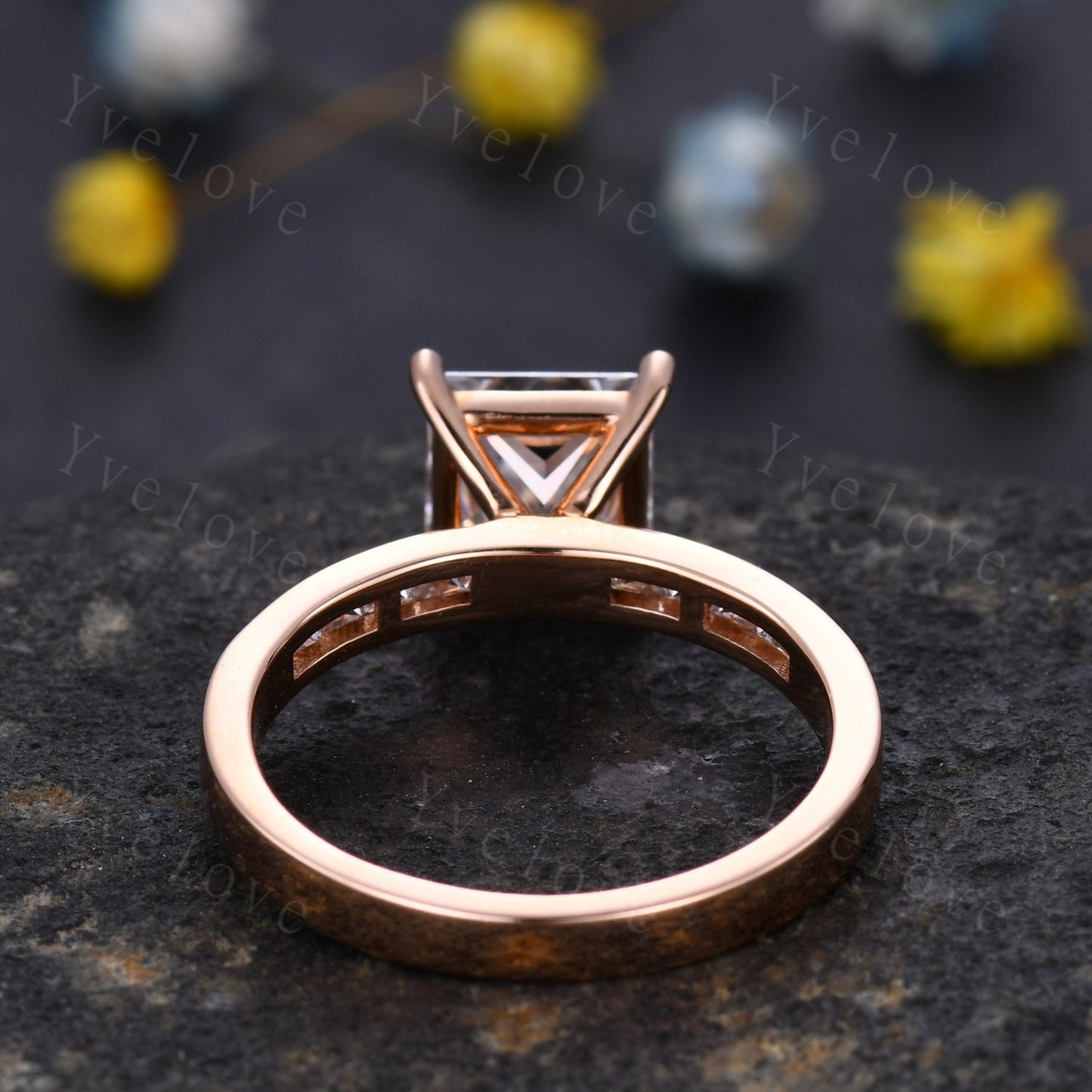 7mm Princess Cut Moissanite Engagement Ring,2CT Moissanite,Women Rose Gold Stacking Ring,Channel Set Promise Bridal Ring Gift,Custom Ring