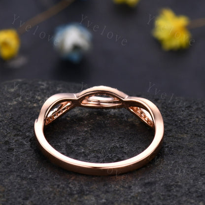 Diamond wedding band 14k rose gold twist diamond infinity matching wedding ring natural SI stone womrn stacking bridal ring custom jewelry