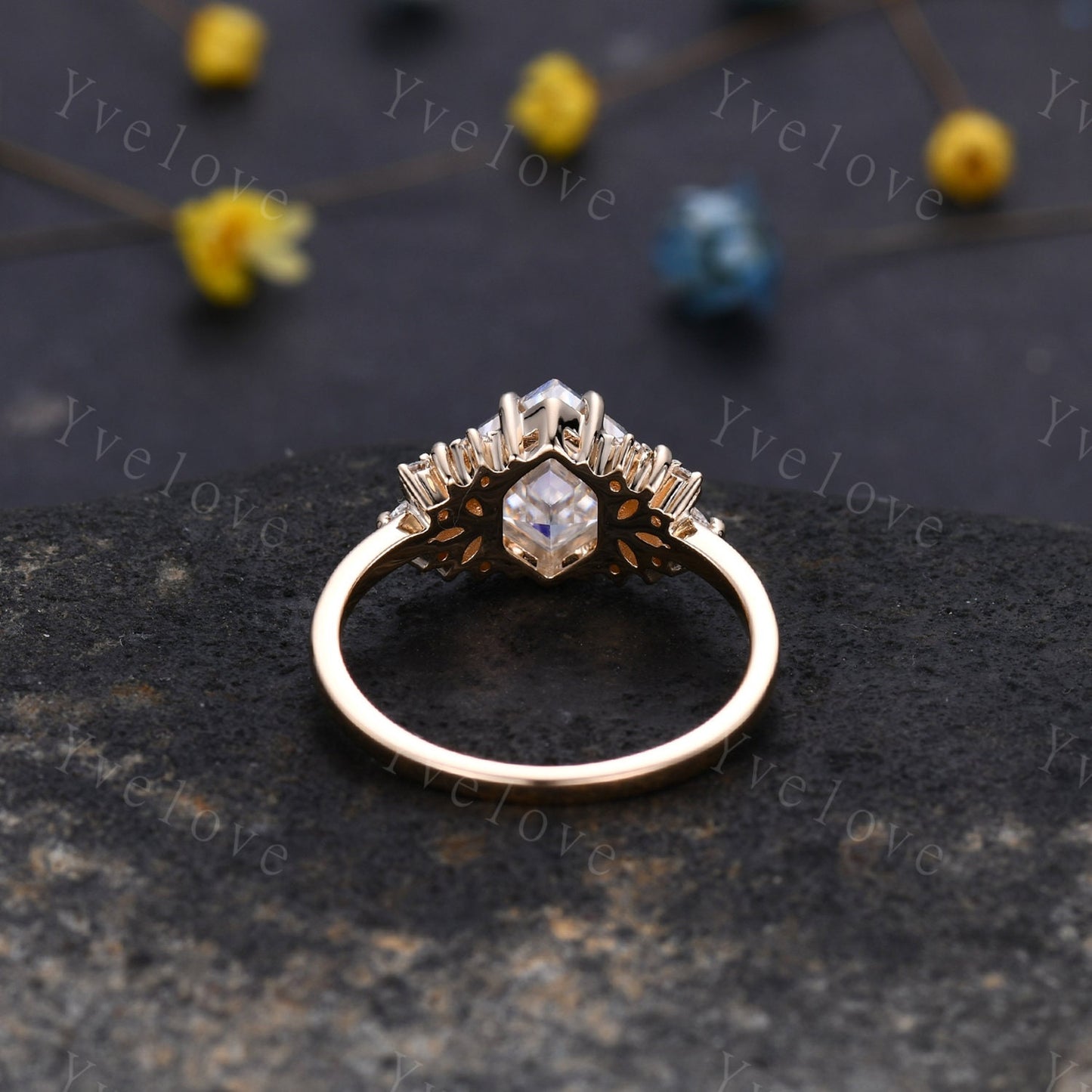 Vintage Hexagon Moissanite engagement ring,Unique Marquise Moissanite Ring,Cluster Ring,Gold Ring,Women Bridal Wedding Gift,Statement Ring