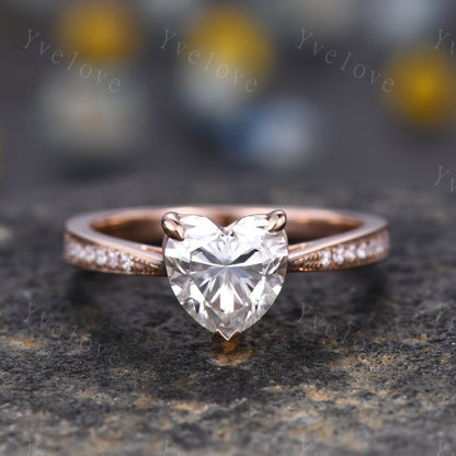 7mm heart shape Moissanite engagement ring unique diamond ring natural gemstone ring diamond wedding band 14k rose gold women bridal ring