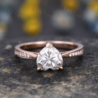 7mm heart shape Moissanite engagement ring unique diamond ring natural gemstone ring diamond wedding band 14k rose gold women bridal ring