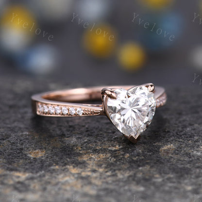 7mm heart shape Moissanite engagement ring unique diamond ring natural gemstone ring diamond wedding band 14k rose gold women bridal ring