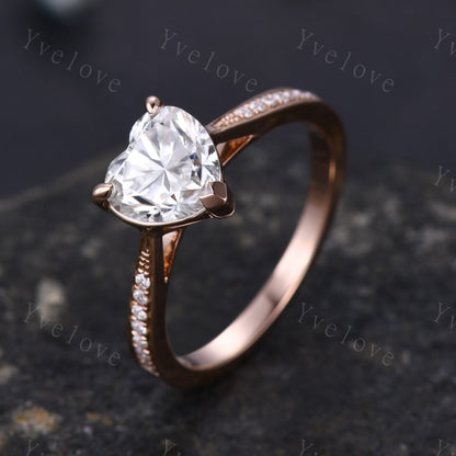 7mm heart shape Moissanite engagement ring unique diamond ring natural gemstone ring diamond wedding band 14k rose gold women bridal ring