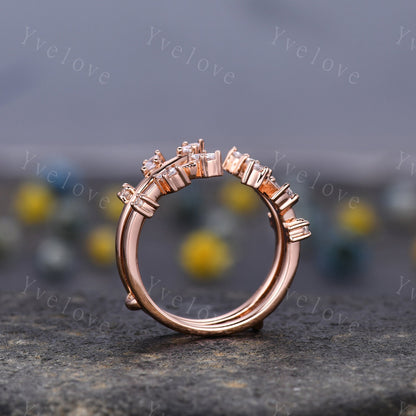 Floral Enhancer Wedding Band Vintage Marquise Moissanite Wedding Band Leaf Branch Diamond Stackable Matching Ring Rose Gold Anniversary Gift