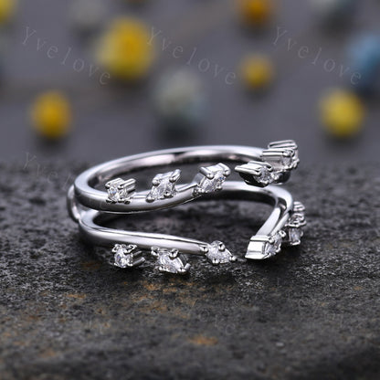 Floral Enhancer Wedding Band Vintage Marquise Moissanite Wedding Band Leaf Branch Diamond Stackable Matching Ring Promise Gift Silver Ring