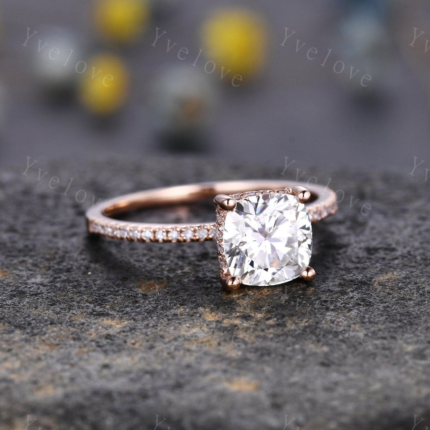 7mm cushion cut moissanite big moissanite engagement ring solid gold natural diamond wedding band hidden diamond band custom jewelry gift