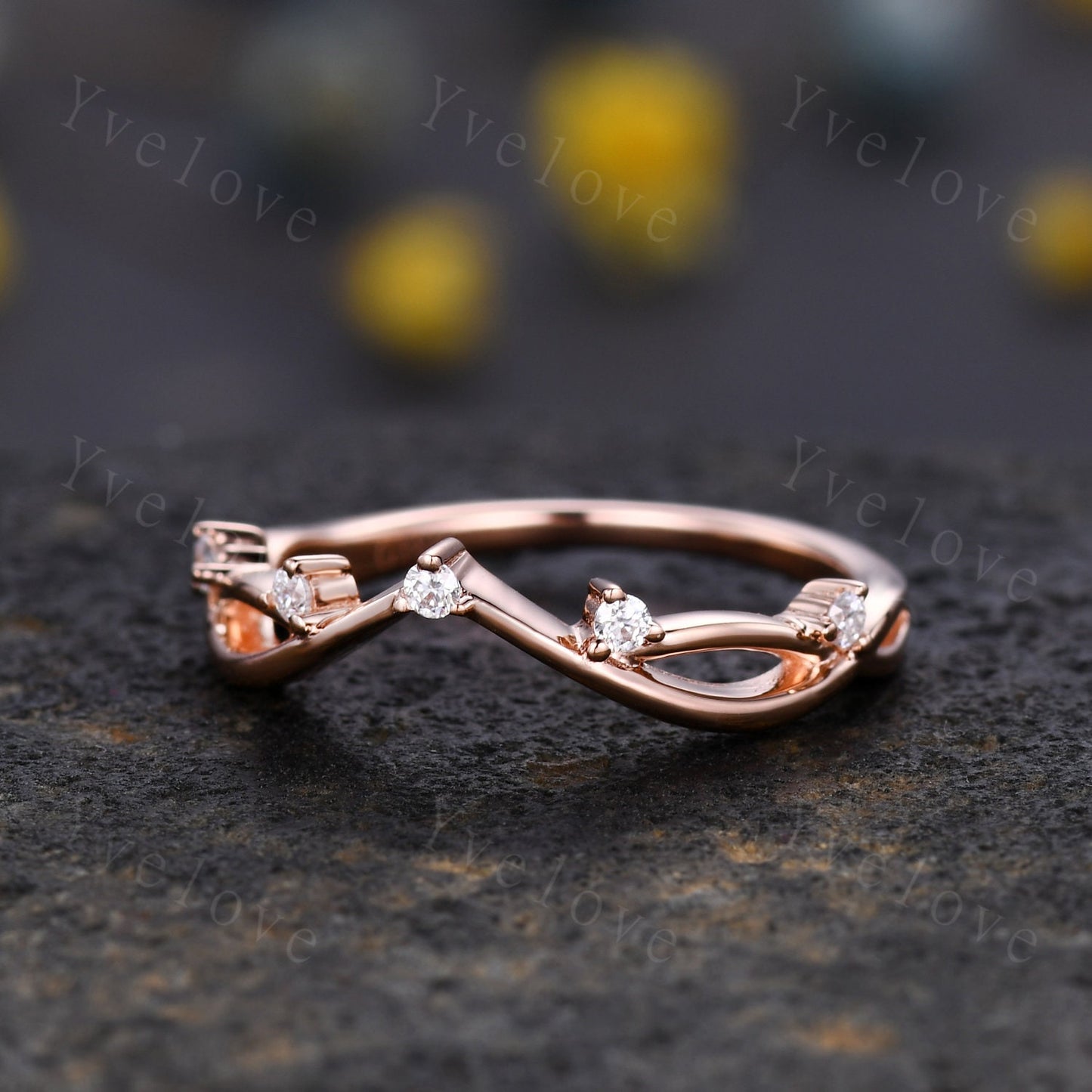 Vintage Twig Engagement Ring,Twig Stacking Band,Women Vine Diamond Band ,Art Deco V Curved Branch Moissanite Wedding Band,14K Rose Gold Ring