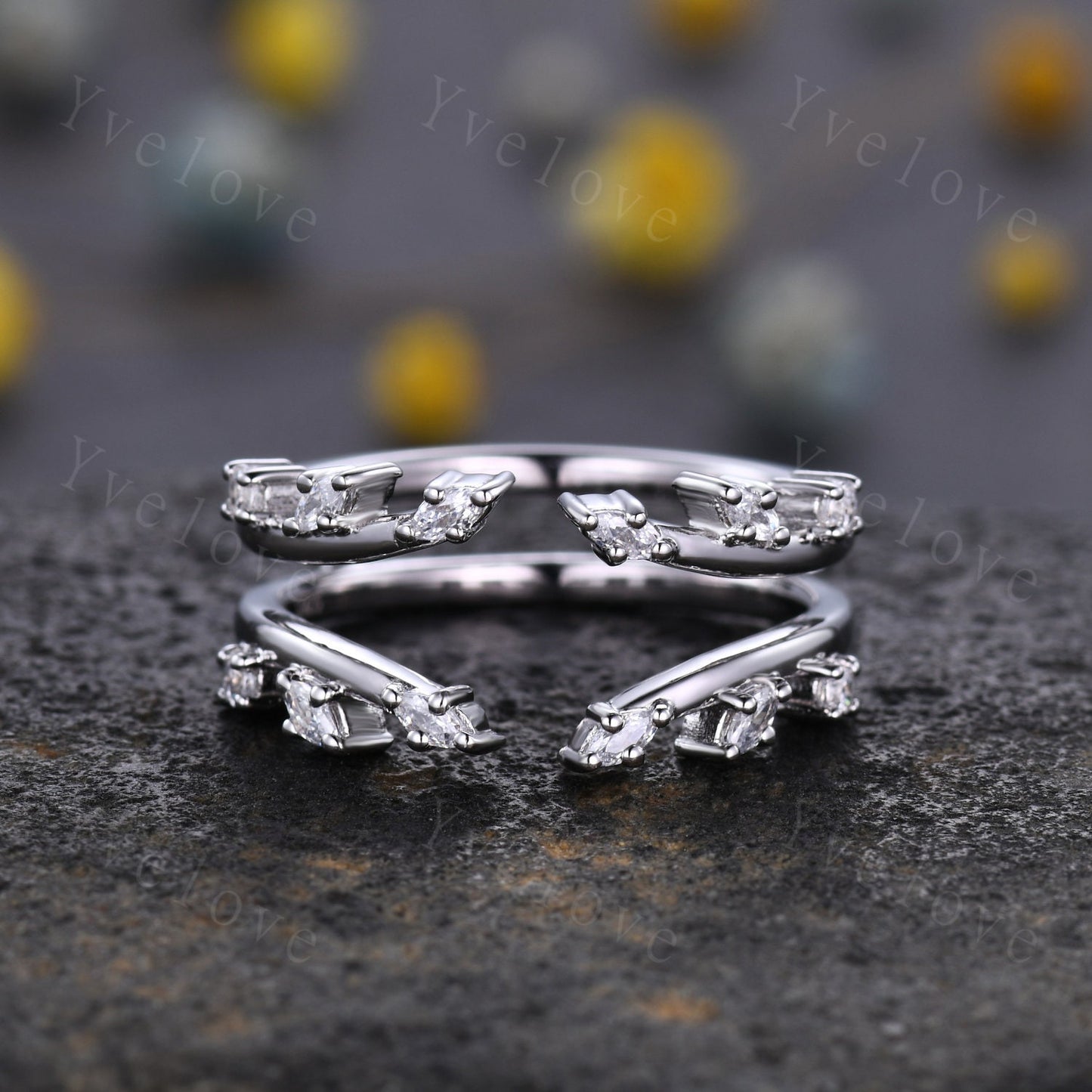 Floral Enhancer Wedding Band Vintage Marquise Moissanite Wedding Band Leaf Branch Diamond Stackable Matching Ring Promise Gift Silver Ring