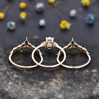 3 set,Opal Engagement Ring Set,Opal Rings for Women,Gold Opal Ring,Marquise Black Onyx Diamond Wedding Ring Set,Multi-Gemstone Ring Gift