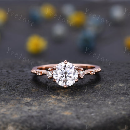 Unique Moissanite Ring Set,Moissanite Engagement Ring,Enhancer Ring,Double Curved band,Women Bridal Matching Stacking Diamond Wedding Band