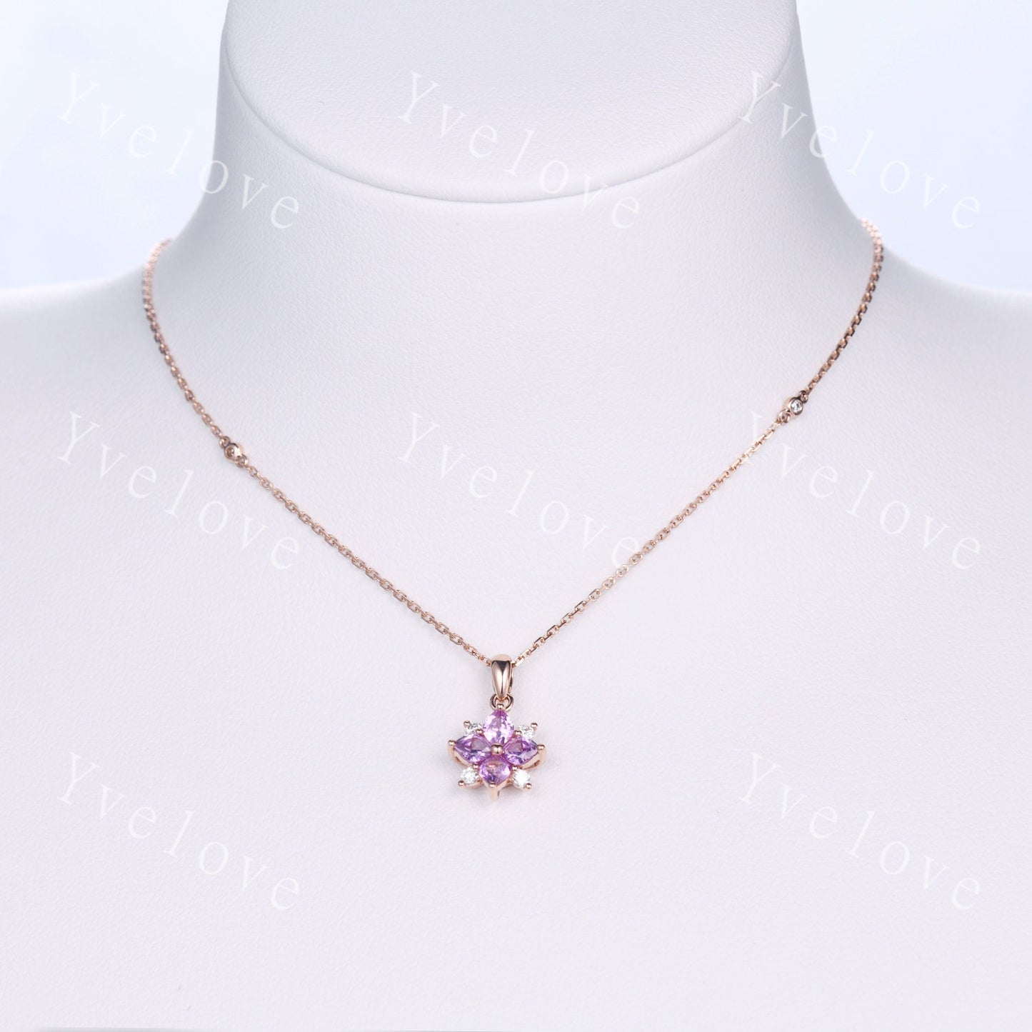 Natural Pink Sapphire Diamond Necklace,Pink Gems Pendant Floral Diamond Jewelry Delicate Dainty Necklace Gift For Women or Her,White Gold