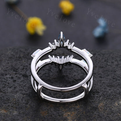 Hexagon Cut Moonstone Engagement Ring,Alexandrite Wedding Ring,Black Gem,Baguette Opal Ring,Enhancer Ring,Double Curved Ring,Promise ring