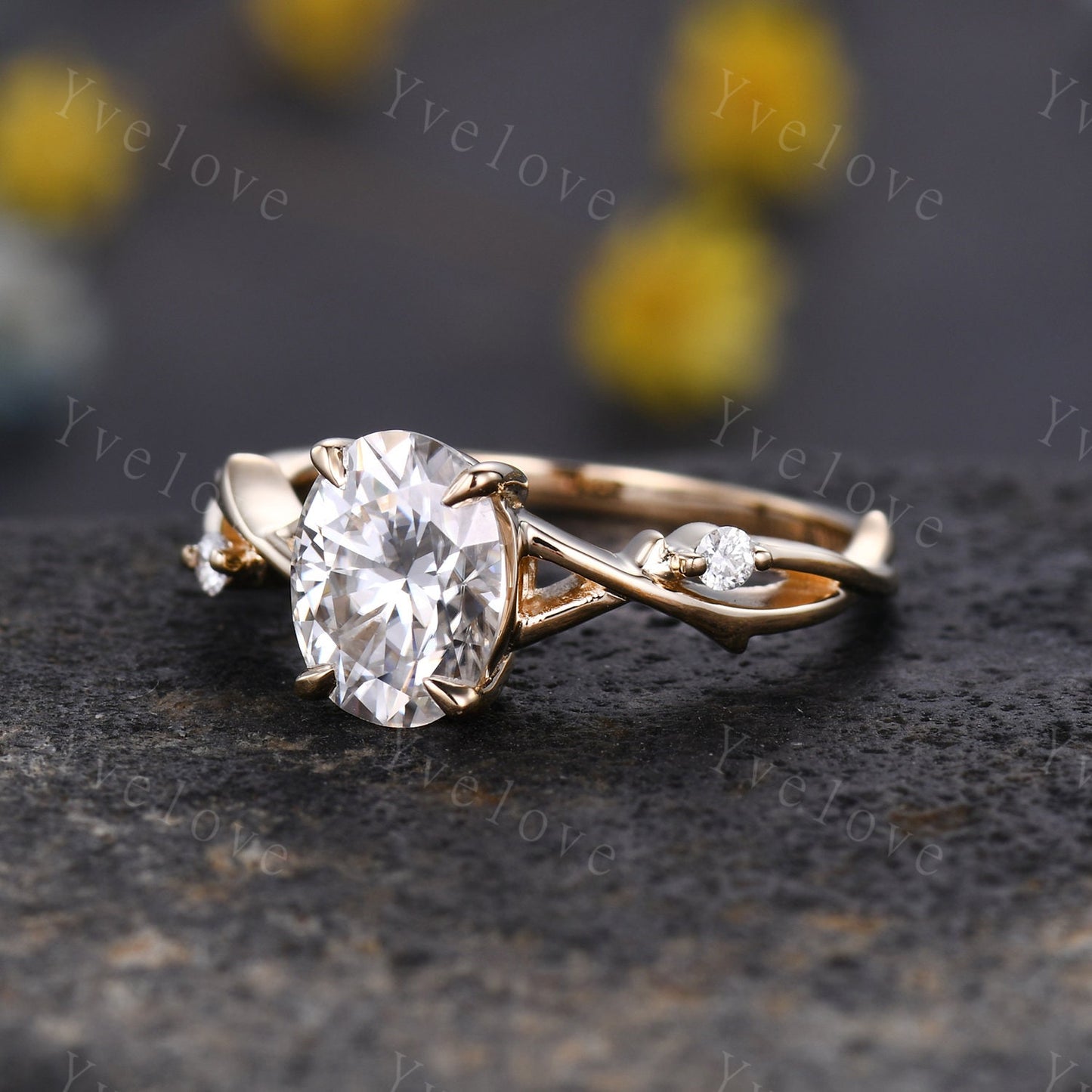 Twig Moissanite Engagement Ring,Oval Vintage Leaf Diamond Ring,Branch Ring 14K Gold,Twisted Ring,Promise Bridal Ring,Women Dainty Ring Gift