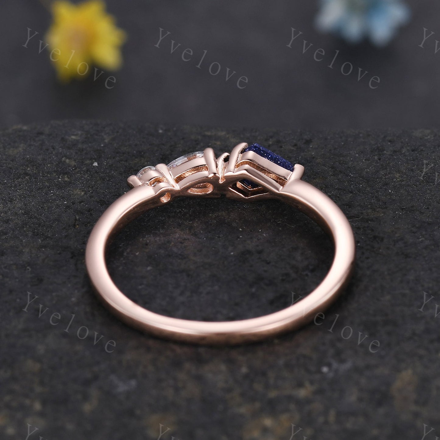 Unique Sandstone Engagement Ring,Kite Cut Gems,Art Deco Moissanite Wedding Band,3 Stone Unique Women Bridal Promise Ring,925 Sterling Silver