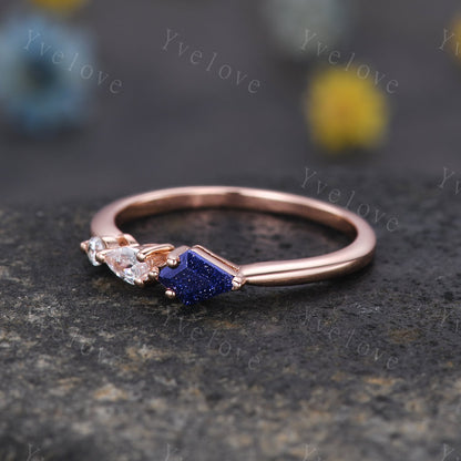 Unique Sandstone Engagement Ring,Kite Cut Gems,Art Deco Moissanite Wedding Band,3 Stone Unique Women Bridal Promise Ring,925 Sterling Silver