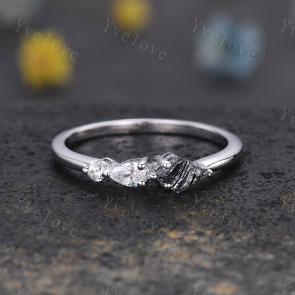Unique Sandstone Engagement Ring,Kite Cut Gems,Art Deco Moissanite Wedding Band,3 Stone Unique Women Bridal Promise Ring,925 Sterling Silver