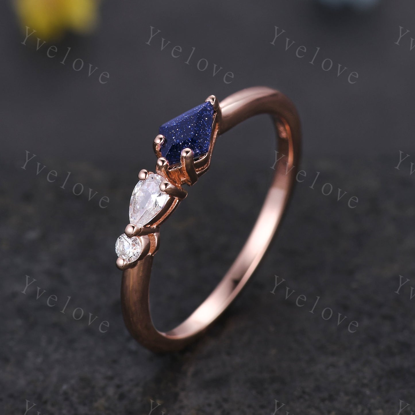 Unique Sandstone Engagement Ring,Kite Cut Gems,Art Deco Moissanite Wedding Band,3 Stone Unique Women Bridal Promise Ring,925 Sterling Silver