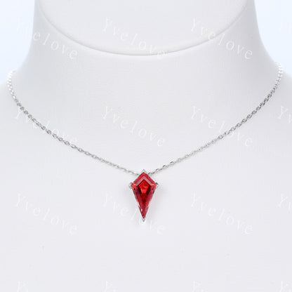 Unique Kite shaped Padparadscha Sapphire Pendant,Minimalist Sapphire Necklace,Silver Art Deco Necklace,Vintage Women Bridal Gift Mom Gift