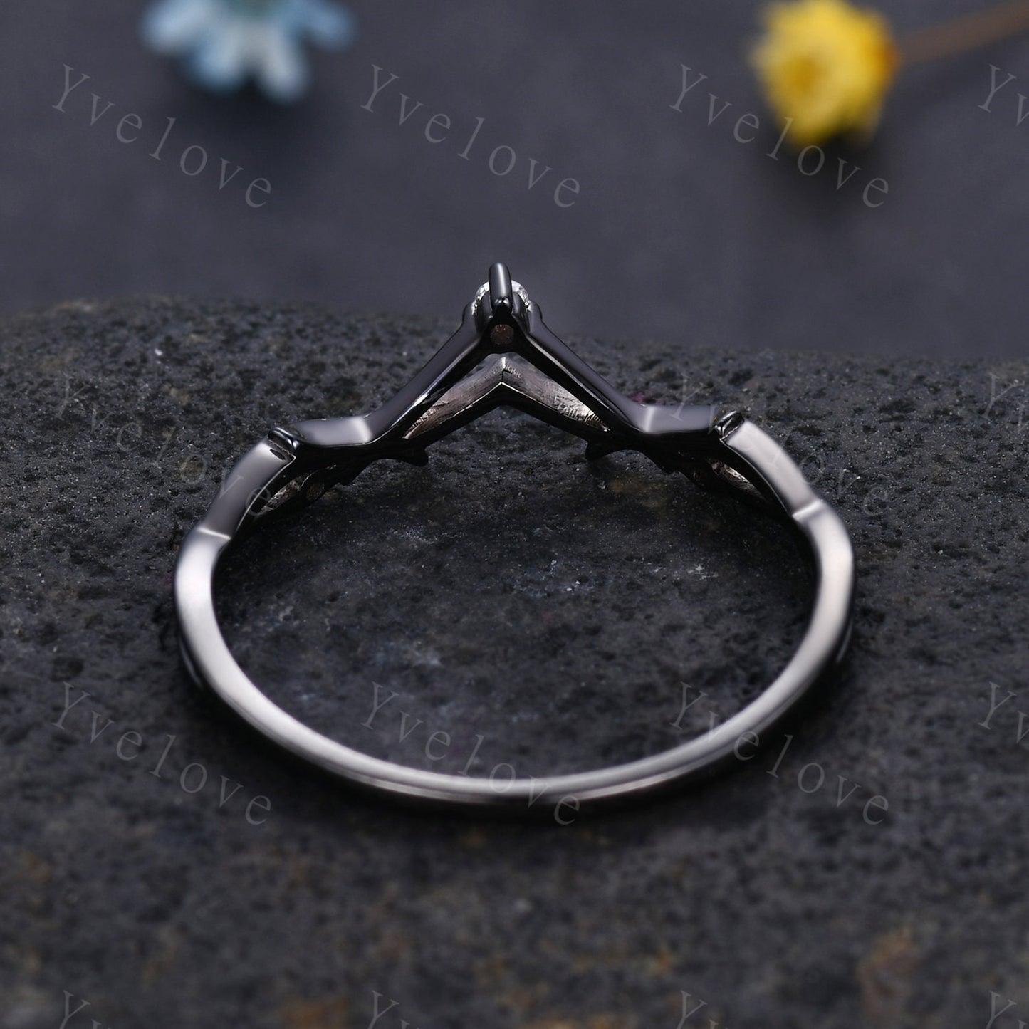 Minimalist Twig Engagement Ring,Twig Matching Band,Women Vine Diamond Band,Art Deco V Curved Branch Diamond Wedding Band,Black Gold Ring