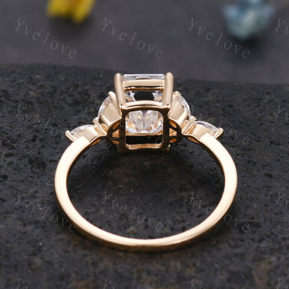 Vintage Moissanite Engagement Ring Emerald Cut Moissanite Gemstone Ring Floral Split Shank Diamond Ring Bridal Ring Gift 10k Solid Gold Ring