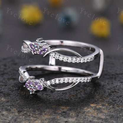 Dainty Alexandrite Amethyst wedding band V Curved Diamond wedding band Enhancer Band Stacking Matching Band Bridal Promise Anniversary Gift