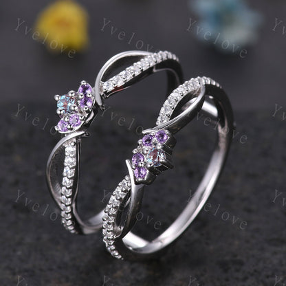 Dainty Alexandrite Amethyst wedding band V Curved Diamond wedding band Enhancer Band Stacking Matching Band Bridal Promise Anniversary Gift