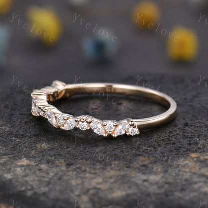 Marquise moissanite wedding band vintage 14k 18k yellow gold ring moissanite antique unique stacking band anniversary promise matching band