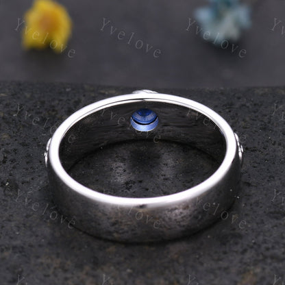 Howls Moving Castle Ring 4mm Round Natural Blue Sapphire Wedding Band S925 Silver Ring Howl's Ring Sophie's Ring Stacking Matching Band Gift