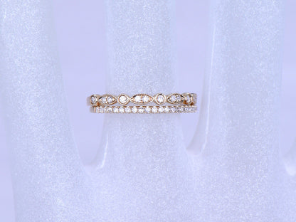 Diamond wedding ring Set diamond wedding band half eternity ring engagement ring stacking matching band Milgrain style solid 14k rose gold